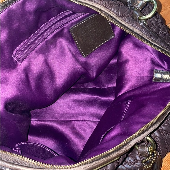 🔥🔥🔥 Coach Madison Lindsey Chevron Quilted Brown Satchel Shoulder Bag - Picture 15 of 16